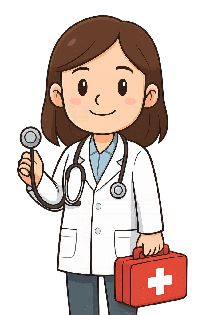 friendly female doctor with medical tools